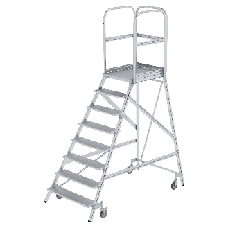 Leiter fahrbar aus Aluminium geriffelt 8 Stufen-Beschreibung lesen
