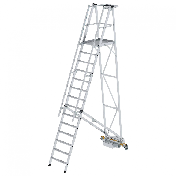 Podestleiter fahrbar mit schmaler Traverse 14 Stufen-Beschreibung lesen