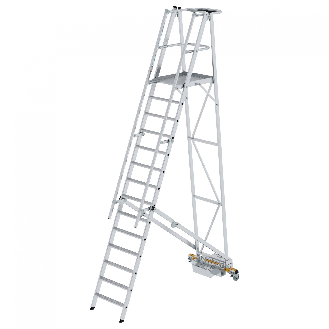 Podestleiter fahrbar mit schmaler Traverse 14 Stufen-Beschreibung lesen