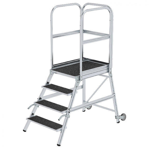 Escalera de plataforma con ruedas y asa, 4 peldaños-Leer más