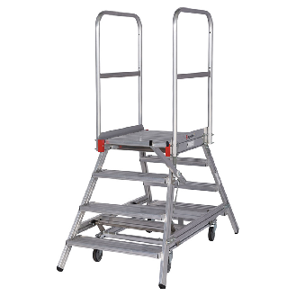 Euroline Premium 516 Mobile Podesttreppe beidseitig begehbar mit Zentralfeststellung fahrbar 4 Stufen-Beschreibung lesen