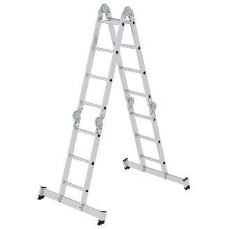 MUNK Vielzweckleiter mit Nivello Traverse und Holzbelag 2x3 + 2x4 Sprossen-Beschreibung lesen