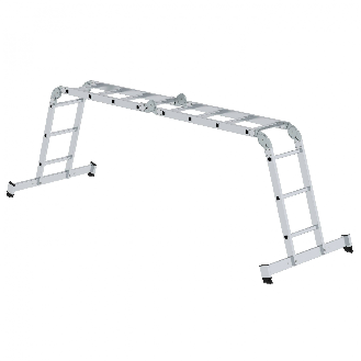 MUNK Vielzweckleiter mit Nivello Traverse und Holzbelag 2x3 + 2x4 Sprossen-Beschreibung lesen