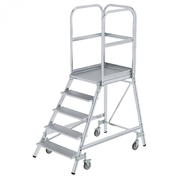 Leiter fahrbar aus Aluminium geriffelt 5 Stufen-Beschreibung lesen