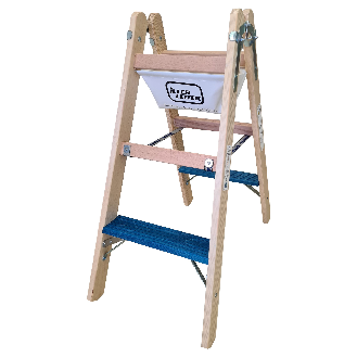 Iller Holz Stufenstehleiter ERGO Plus inkl. Werkzeugtasche und Eimerhaken 2x3 Stufen 2,26m AH-Beschreibung lesen