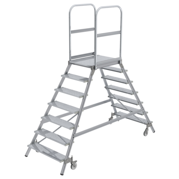 MUNK Podestleiter fahrbar Aluminium geriffelt 2x7 Stufen-Beschreibung lesen