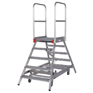 Euroline Premium 516 Mobile Podesttreppe beidseitig begehbar mit Zentralfeststellung fahrbar 5 Stufen-Beschreibung lesen
