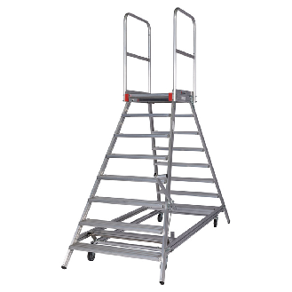 Euroline Premium 516 Mobile Podesttreppe beidseitig begehbar mit Zentralfeststellung fahrbar 8 Stufen-Beschreibung lesen