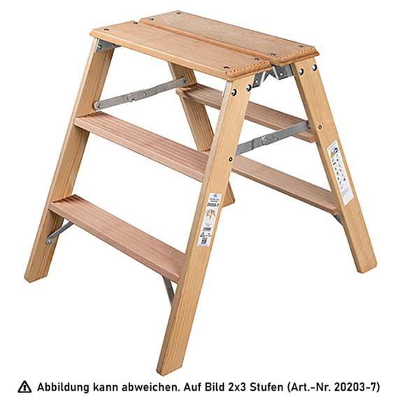 Tréteau de plâtrier en bois Iller, accessible des deux côtés avec une grande surface debout de 2x4 marches et une hauteur de 2,90 m-Leggi tutto