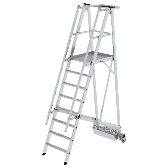 MUNK Podestleiter fahrbar mit schmaler Traverse 7 Stufen-Beschreibung lesen