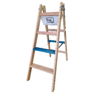 Iller Holz Stufenstehleiter ERGO Plus inkl. Werkzeugtasche und Eimerhaken 2x4 Stufen 2,52m AH-Beschreibung lesen
