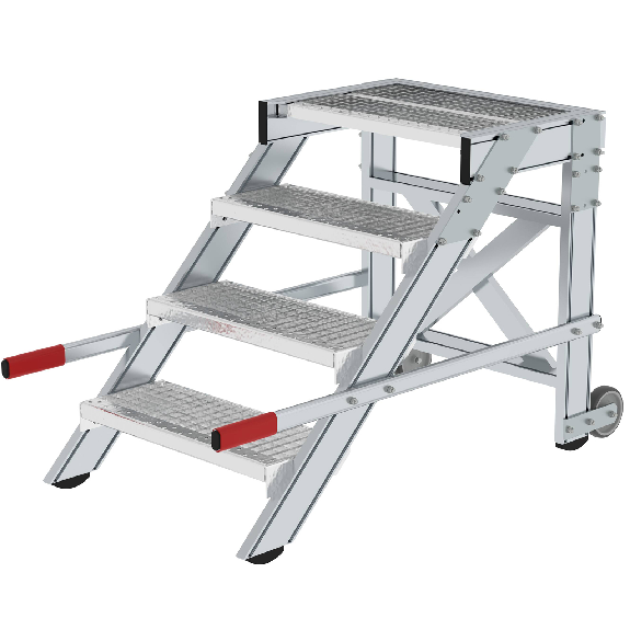 Plateforme de travail mobile MUNK avec caillebotis en acier, largeur de marche 600 mm, 4 marches-Leggi tutto