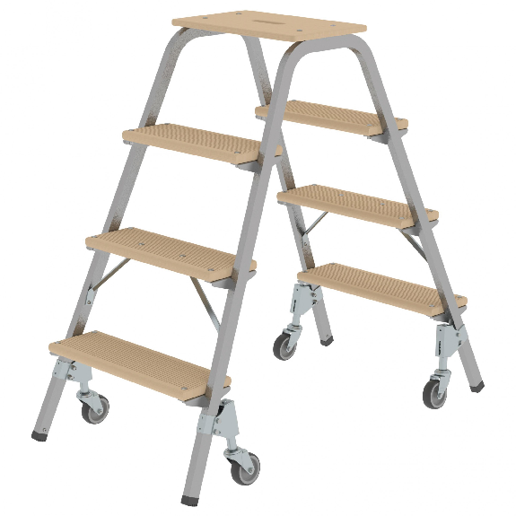 MUNK Stahl-Holz-Tritt mit Brems-Lenkrollen 4 Stufen MUNK Stahl-Holz-Tritt mit Brems-Lenkrollen 4 Stufen-Beschreibung lesen