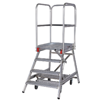 Euroline Premium 515 Mobile Podesttreppe einseitig mit Zentralfeststellung 4 Stufen-Beschreibung lesen