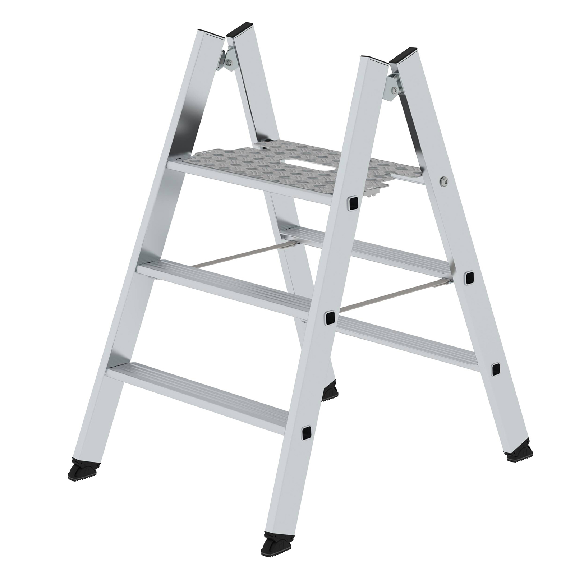 Marchepied pliant MUNK, accès double face, aluminium naturel, 3 marches, 2,73 m AH-Leggi tutto