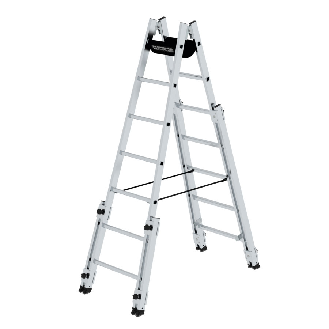 Aluminium Stehleiter, treppengängig, mit 4 Holmverlängerungen 2x7 Sprossen-Beschreibung lesen