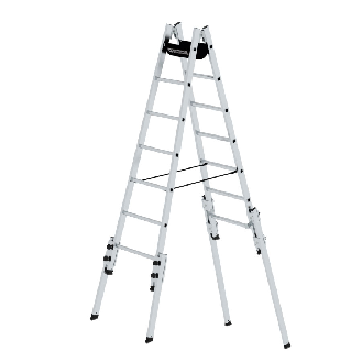 Aluminium Stehleiter, treppengängig, mit 4 Holmverlängerungen 2x7 Sprossen-Beschreibung lesen