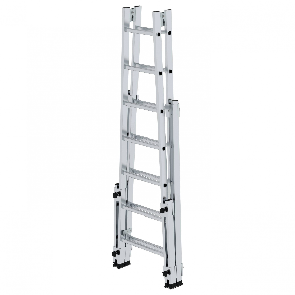Aluminium Stehleiter, treppengängig, mit 4 Holmverlängerungen 2x7 Sprossen Aluminium Stehleiter, treppengängig, mit 4 Holmverlängerungen 2x7 Sprossen-Beschreibung lesen