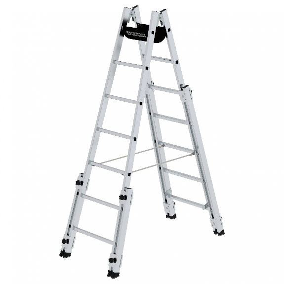 Aluminium Stehleiter, treppengängig, mit 4 Holmverlängerungen 2x7 Sprossen Aluminium Stehleiter, treppengängig, mit 4 Holmverlängerungen 2x7 Sprossen-Beschreibung lesen