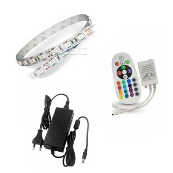 Kit striscia led strip RGB smd5050 60led/m multicolore 7W/m IP65 SKU 212354-Leggi tutto