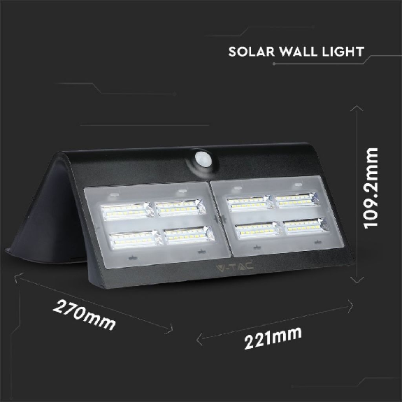 VT-767-7 lampada LED 7W pannello solare esterno IP65 + sensore PIR colore nero - SKU 8279-Leggi tutto