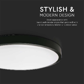 VT-8618B-RD Plafoniera led 18W rotonda bordo nero 4000K da soffitto parete copertura bianco satinato IP44 - sku 7634-Lire la description