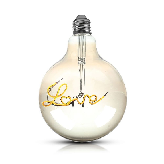 VT-2205 Lampadina led scritta Love 5W globo filamento E27 G125 vetro ambrato oscurato bianco caldo 2200K - SKU 2700-Leggi tutto