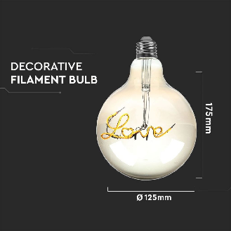 VT-2205 Lampadina led scritta Love 5W globo filamento E27 G125 vetro ambrato oscurato bianco caldo 2200K - SKU 2700-Leggi tutto