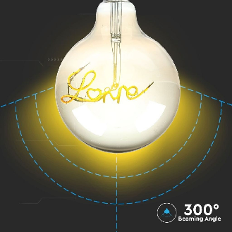 VT-2205 Lampadina led scritta Love 5W globo filamento E27 G125 vetro ambrato oscurato bianco caldo 2200K - SKU 2700-Leggi tutto