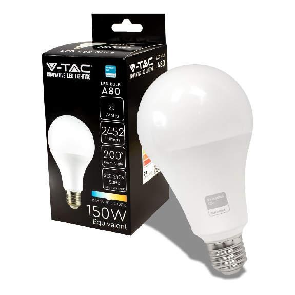 PRO VT-233 Lampadina led chip Samsung SMD 20W E27 200° A80 alta luminosità 122LM/W bianco naturale 4000K - SKU 21238-Leggi tutto