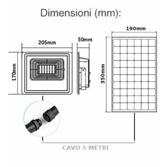 VT-25W Faro led 25W autoalimentato nero con pannello solare 12W e telecomando 6000K IP65  sku 94006-Leggi tutto