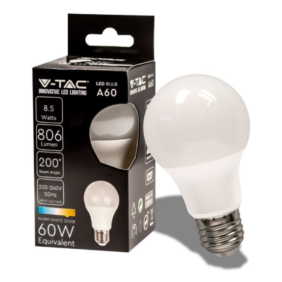 VT-2099 Lampadina LED 8.5W E27 Bulb A60 bianco caldo 3000K - SKU 217260-Leggi tutto