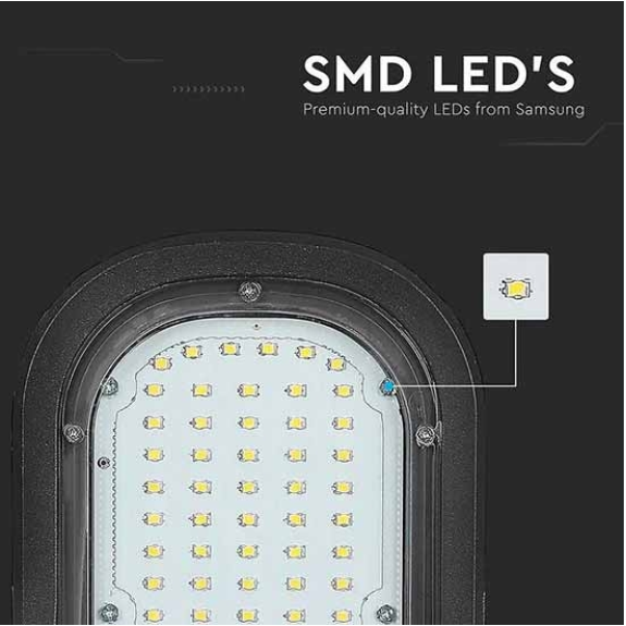 PRO VT-51ST Armatura lampada stradale led chip samsung SMD 50W 84LM/W bianco naturale 4000K slim alluminio grigio scuro IP65 - sku 21539-Leggi tutto