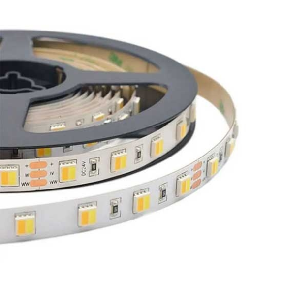 VT-2835 Striscia LED 24V SMD2835 CCT 5M 14W / M 120LED / M 110LM / W CHANGEMENT DE COULEUR 3IN1 IP20 - SKU 2897-Lire la description