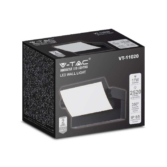 VT-11020 lampada led da parete rettangolare orientabile faro 17W 150lm/w colore nero 3000k design moderno IP65 sku 2936-Leggi tutto