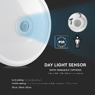 PRO VT-13 Plafoniera led 12w chip samsung circolare con sensore di movimento IR + crepuscolare 4000K IP20 - SKU 21808-Leggi tutto