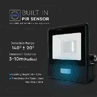 VT-118S faro led 10W chip samsung con sensore di movimento PIR e crepuscolare bianco caldo 3000K slim alluminio nero box derivazione IP65 - SKU 20256-Leggi tutto