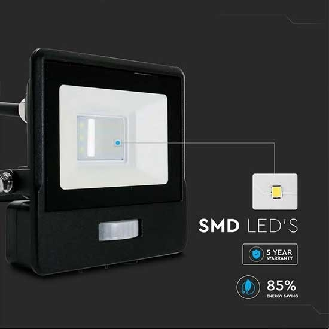 VT-118S faro led 10W chip samsung con sensore di movimento PIR e crepuscolare bianco caldo 3000K slim alluminio nero box derivazione IP65 - SKU 20256-Leggi tutto