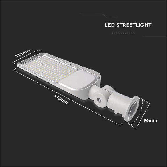 PRO VT-39ST Armatura lampada stradale led 30W 100lm/w chip samsung bianco freddo 6400K corpo grigio slim IP65 - sku 20423-Leggi tutto