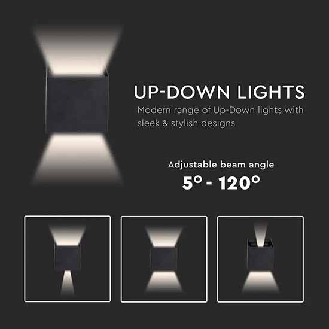 VT-759-B-N Lampada applique LED 5W chip bridgelux da parete doppio fascio UP/DOWN 140LM/W 3000K forma quadrato colore nero IP65 - sku 217078-Leggi tutto