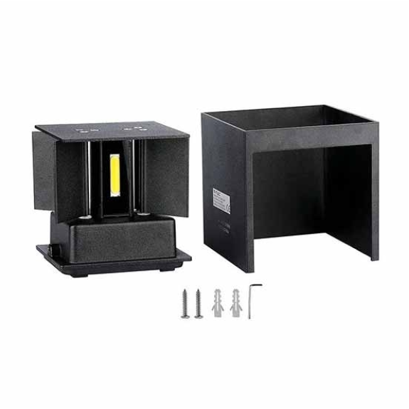 VT-759-B-N Lampada applique LED 5W chip bridgelux da parete doppio fascio UP/DOWN 140LM/W 3000K forma quadrato colore nero IP65 - sku 217078-Leggi tutto