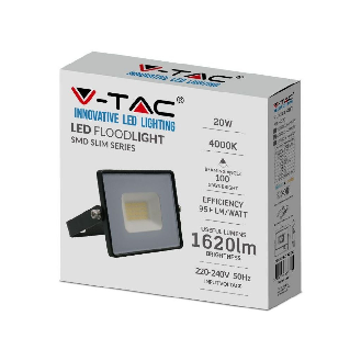 VT-4021 Faro led smd 20W bianco naturale 4000K E-Series ultra slim nero 1620lm IP65 - sku 215947-Leggi tutto