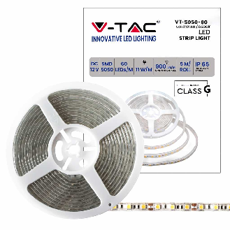 Striscia 300LED SMD5050 strip 5Mt 60led/mt 11w/mt IP65 SKU 212148 - Bianco Freddo 6500K VT-5050-Leggi tutto