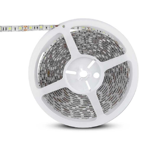 Striscia 300LED SMD5050 strip 5Mt 60led/mt 11w/mt IP65 SKU 212148 - Bianco Freddo 6500K VT-5050-Leggi tutto