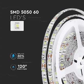 Striscia 300LED SMD5050 strip 5Mt 60led/mt 11w/mt IP65 SKU 212148 - Bianco Freddo 6500K VT-5050-Leggi tutto