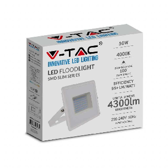 VT-4051 Faro LED 50W proiettore E-Series super slim G2 corpo bianco luce bianco naturale 4000K IP65 - sku 215962-Leggi tutto