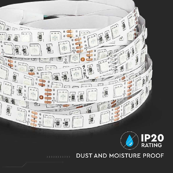 Striscia LED RGB 60led/mt 5050 10.8W/mt strip 5Mt Multicolor 12V No waterproof 10mm 212120-Leggi tutto