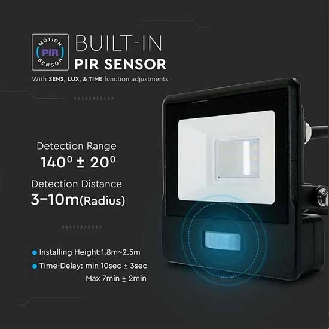 VT-118S-1 faro led 10W chip samsung con sensore di movimento PIR e crepuscolare bianco caldo 3000K slim alluminio nero IP65 - SKU 20280-Leggi tutto
