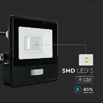 VT-118S-1 faro led 10W chip samsung con sensore di movimento PIR e crepuscolare bianco caldo 3000K slim alluminio nero IP65 - SKU 20280-Leggi tutto