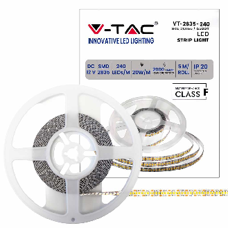 VT-2835 Striscia led strip 240led/mt 20W/mt SMD2835 5Mt 2000lm/mt 12V Alta luminosità sku 212166 6400k-Leer más